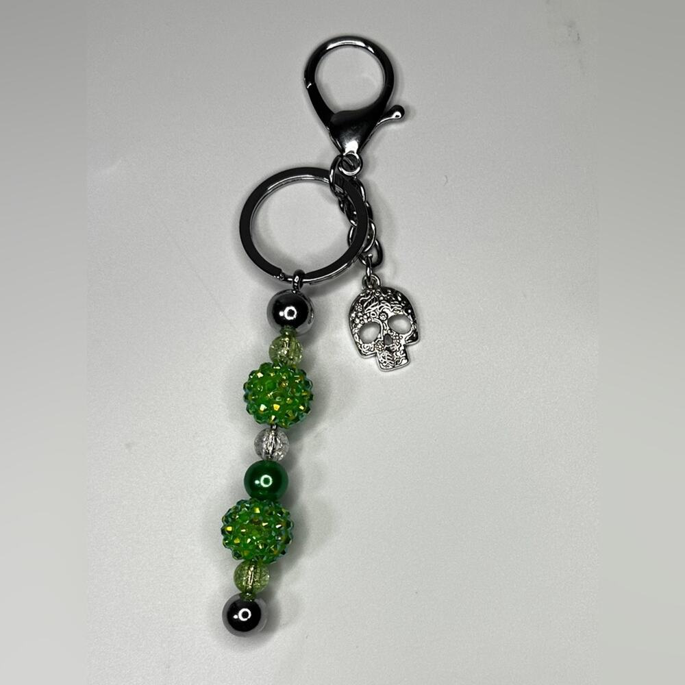 Handmade green beaded skull keychain Halloween Purse Charm